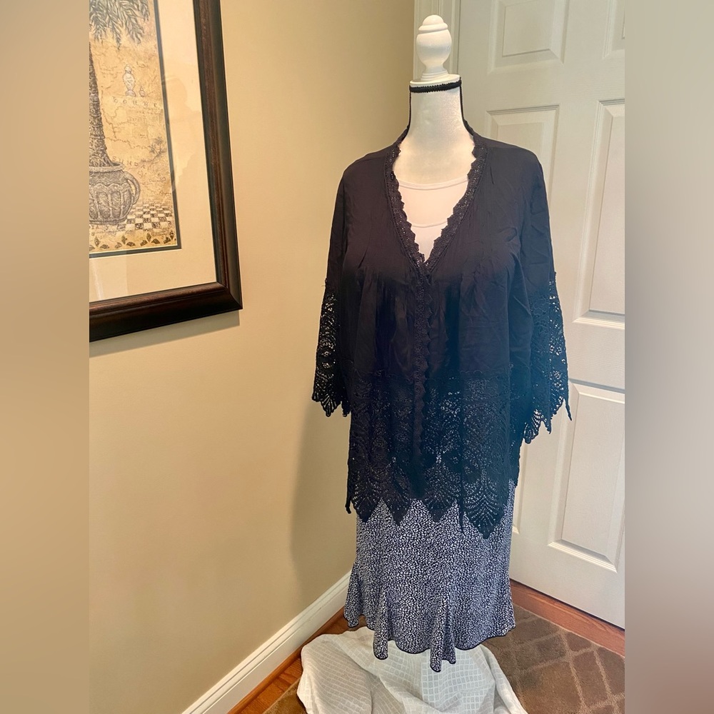 Two piece skirt and lace cardigan set